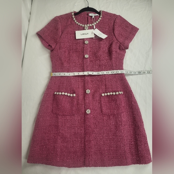 NEW Likely Alani Dress Size 8 Red Violet Short Sleeve Pink Tweed Wool Mini Dress - Picture 11 of 17